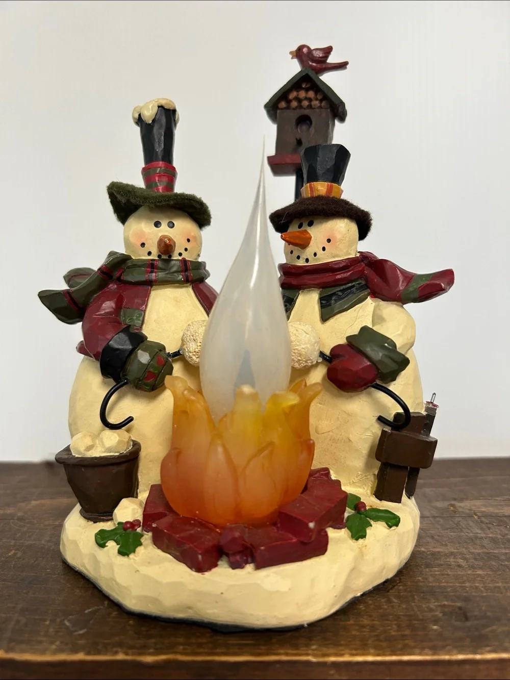 Crazy Mountain Holiday Resin Snowmen & Cardinal Lighted Winter Campfire Decor